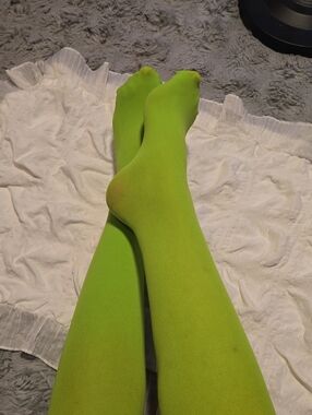 Bright Lime Green Opaque Nylons Knee High Tights